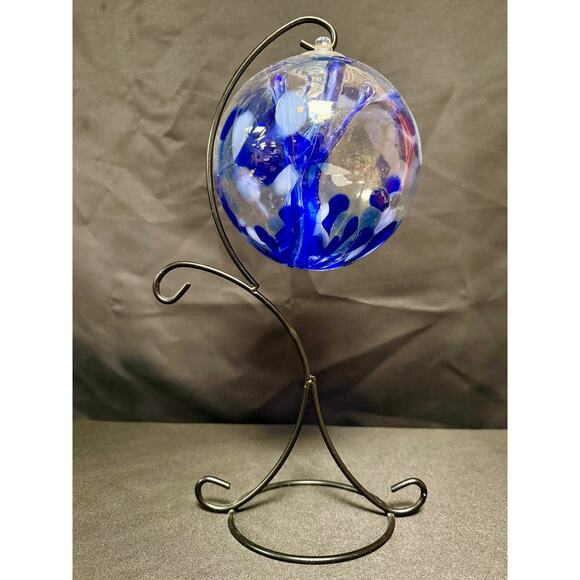 Hand Blown Witch’s/Friendship Ball Glass Art with metal stand 6 in Ball - Picture 1 of 6